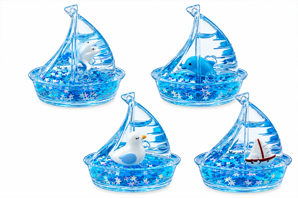 BOLLE BARCA ACRILICO CON ACQUA 5.5*6 CM 6 MOD ASS