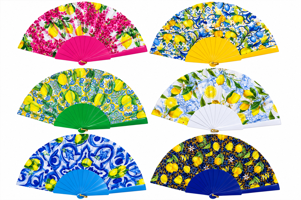 VENTAGLIO PLASTICA 23 CM LIMONI 6 COL ASS